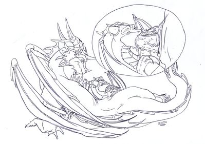 Cyril and Spyro
art by gwon
Keywords: videogame;spyro_the_dragon;cyril;spyro;dragon;male;anthro;M/M;penis;oral;closeup;spooge;grimm