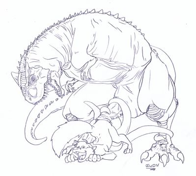 Carnotaurus Sex
art by gwon
Keywords: dinosaur;theropod;carnotaurus;feral;furry;canine;anthro;male;M/M;from_behind;penis;anal;gwon