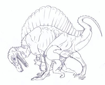 Mounted by the Spinosaur
art by gwon
Keywords: dinosaur;theropod;spinosaurus;feral;furry;canine;fox;anthro;male;M/M;from_behind;penis;anal;gwon