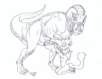Oral Allosaur
art by gwon
Keywords: dinosaur;theropod;allosaurus;feral;furry;canine;anthro;male;female;M/F;penis;oral;gwon