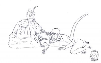 Komodo and Man 2
art by gwon
Keywords: beast;lizard;monitor_lizard;komodo_dragon;feral;human;man;male;M/M;penis;hemipenis;oral;gwon