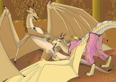 Princess_Blaze and Thorn (Wings_of_Fire)
art by halfshearedsheep
Keywords: wings_of_fire;thorn;princess_blaze;sandwing;dragoness;female;feral;lesbian;vagina;oral;spooge;halfshearedsheep