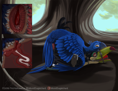 Blu on Eva
art by haliaeetus
Keywords: cartoon;rio;avian;bird;parrot;toucan;blu;eva;male;female;anthro;M/F;bondage;from_behind;cloaca;cloacal_penetration;internal;spooge;haliaeetus