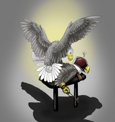 Doing Burd
art by haliaeetus
Keywords: avian;bird;eagle;feral;male;M/M;from_behind;bondage;haliaeetus