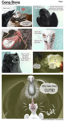 Gangbang 1
art by haliaeetus
Keywords: comic;bird;avian;vulture;crow;dove;eagle;male;feral;M/M;from_behind;internal;spooge;haliaeetus