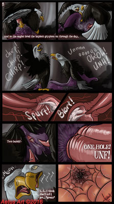 Zeek Comic 5
art by haliaeetus
Keywords: comic;avian;bird;eagle;gryphon;male;female;herm;feral;anthro;M/F;threeway;spitroast;penis;missionary;oral;vaginal_penetration;double_penetration;internal;spooge;haliaeetus