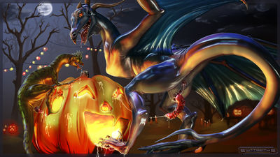Halloween Humpkin
art by salireths
Keywords: dragon;wyvern;feral;male;M/M;penis;masturbation;spooge;holiday;salireths