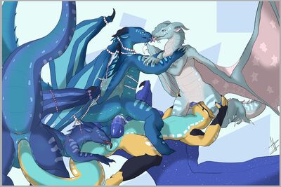 Royal Orgy (Wings_of_Fire)
art by hamham5
Keywords: wings_of_fire;seawing;mudwing;hybrid;anemone;queen_coral;tsunami;dragon;dragoness;male;female;feral;M/F;orgy;penis;cowgirl;vaginal_penetration;oral;spooge;hamham5