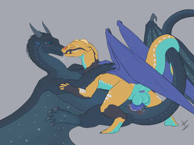 Mounting Moonwatcher (Wings_of_Fire)
art by hamham5
Keywords: wings_of_fire;seawing;mudwing;nightwing;hybrid;dragon;dragoness;moonwatcher;male;female;feral;M/F;penis;missionary;vaginal_penetration;spooge;hamham5