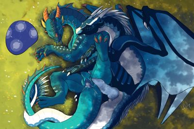 Lovebirds 2 (Wings_of_Fire)
art by hamham5
Keywords: wings_of_fire;nightwing;icewing;hybrid;seawing;dragon;dragoness;male;female;feral;M/F;penis;vagina;spoons;egg;oviposition;internal;spooge;hamham5