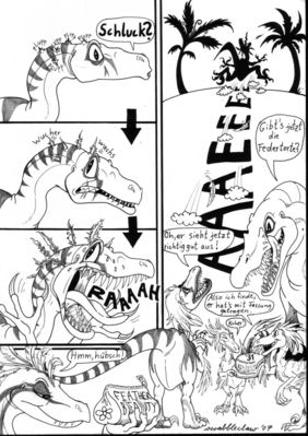 Happy Hatchingday 2
art by scrabbleclaw
Keywords: comic;dinosaur;theropod;raptor;utahraptor;velociraptor;deinonychus;spinosaurus;male;female;feral;humor;non-adult;scrabbleclaw
