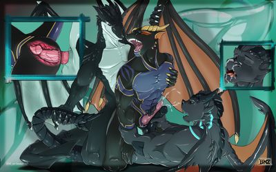 Drake Threeway
art by higthnekohnz
Keywords: dragon;male;anthro;M/M;threeway;penis;from_behind;cowgirl;masturbation;internal;ejaculation;orgasm;facial;spooge;closeup;higthnekohnz