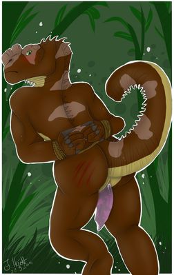 Bruton
art by hiro-sama
Keywords: disney;disney_dinosaur;dinosaur;hadrosaur;iguanodon;bruton;male;bondage;anthro;solo;penis;spooge;hiro-sama