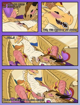 Blaze and Thorn, page 9 (Wings_of_Fire)
art by hirothedragon
Keywords: comic;wings_of_fire;sandwing;princess_blaze;thorn;dragoness;female;feral;lesbian;vagina;spread;oral;closeup;vaginal_penetration;spooge;hirothedragon