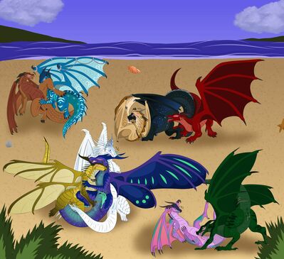 Ten Dragon Pileup (Wings_of_Fire)
art by hirothedragon
Keywords: wings_of_fire;coral;deathbringer;glory;io;jewel;moorhen;ruby;sequoia;snowfall;thorn;seawing;nightwing;rainwing;silkwing;leafwing;hivewing;icewing;sandwing;mudwing;skywing;dragon;dragoness;M/F;lesbian;orgy;oral;beach;hirothedragon