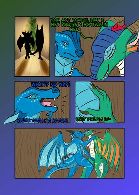 Glory and Tsunami 1 (Wings_of_Fire)
art by hirothedragon
Keywords: comic;wings_of_fire;rainwing;seawing;glory;tsunami;female;anthro;breasts;lesbian;vagina;suggestive;humor;hirothedragon