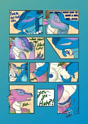 Glory and Tsunami 5 (Wings_of_Fire)
art by hirothedragon
Keywords: comic;wings_of_fire;rainwing;seawing;tsunami;glory;dragoness;female;anthro;breasts;lesbian;vagina;fingering;masturbation;vaginal_penetration;closeup;spooge;hirothedragon