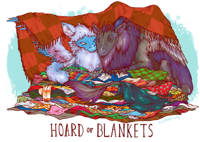 Hoard of Blankets
art by iguanamouth
Keywords: dragon;feral;solo;hoard;non-adult;iguanamouth