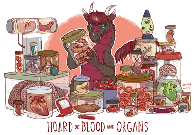 Hoard of Blood and Organs
art by iguanamouth
Keywords: dragon;feral;solo;hoard;non-adult;iguanamouth