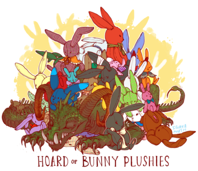 Hoard of Bunny Plushies
art by iguanamouth
Keywords: dragon;feral;solo;hoard;non-adult;iguanamouth