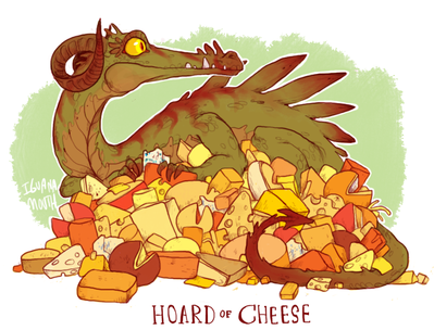 Hoard of Cheese
art by iguanamouth
Keywords: dragon;feral;solo;hoard;non-adult;iguanamouth