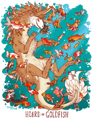 Hoard of Goldfish
art by iguanamouth
Keywords: dragon;feral;solo;hoard;non-adult;iguanamouth