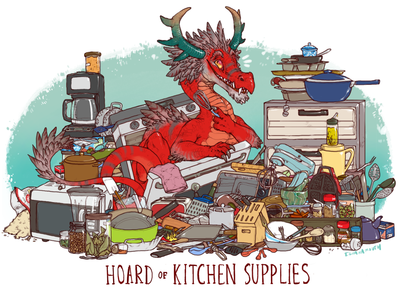 Hoard of Kitchen Supplies
art by iguanamouth
Keywords: dragon;feral;solo;hoard;non-adult;iguanamouth