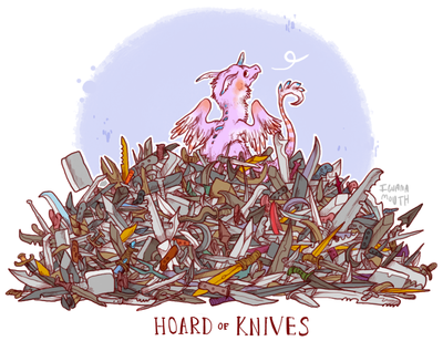 Hoard of Knives
art by iguanamouth
Keywords: dragon;feral;solo;hoard;non-adult;iguanamouth