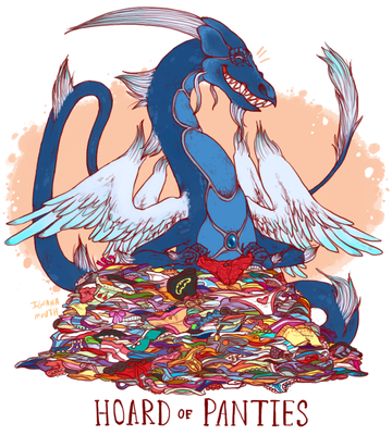 Hoard of Panties
art by iguanamouth
Keywords: dragon;feral;solo;hoard;non-adult;iguanamouth