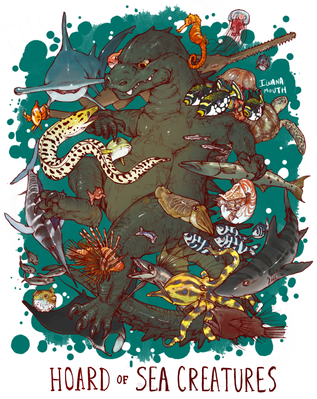 Hoard of Sea Creatures
art by iguanamouth
Keywords: dragon;feral;solo;humor;hoard;iguanamouth
