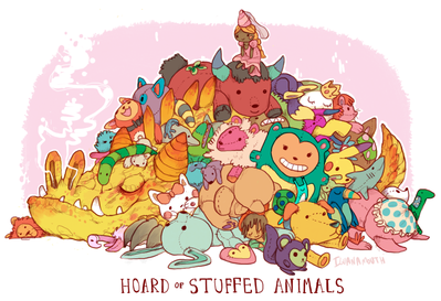 Hoard of Stuffed Animals
art by iguanamouth
Keywords: dragon;feral;solo;humor;hoard;iguanamouth