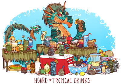 Hoard of Tropical Drinks
art by iguanamouth
Keywords: dragon;feral;solo;humor;hoard;iguanamouth