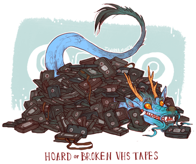 Hoard of VHS Tapes
art by iguanamouth
Keywords: eastern_dragon;dragon;feral;solo;humor;hoard;iguanamouth