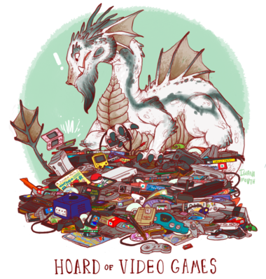 Hoard of Videogames
art by iguanamouth
Keywords: dragon;feral;solo;humor;hoard;iguanamouth