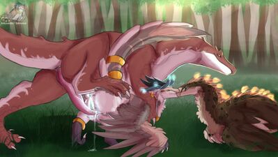 Baryonyx and Raptor Mating
art by hollyvardia
Keywords: dinosaur;theropod;raptor;deinonychus;baryonyx;male;female;feral;M/F;penis;from_behind;vaginal_penetration;spooge;hollyvardia