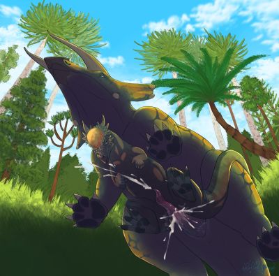 Triceratops x Pachycephalosaurus
art by holoeclvpse
Keywords: dinosaur;ceratopsid;triceratops;pachycephalosaurus;male;feral;M/M;penis;from_behind;anal;spooge;holoeclvpse