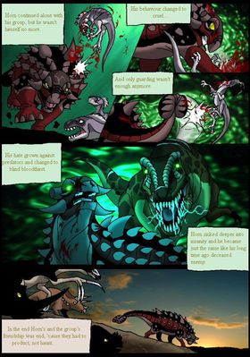 Hornfels Comic 4
art by isismasshiro
Keywords: comic;dinosaur;ankylosaurus;theropod;raptor;tyrannosaurus_rex;trex;male;feral;solo;non-adult;isismasshiro