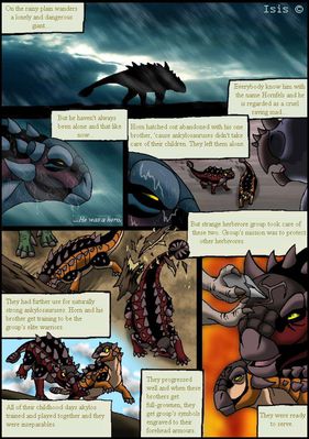 Hornfels Comic 1
art by isismasshiro
Keywords: comic;dinosaur;ankylosaurus;hadrosaur;hatchling;male;feral;solo;non-adult;isismasshiro