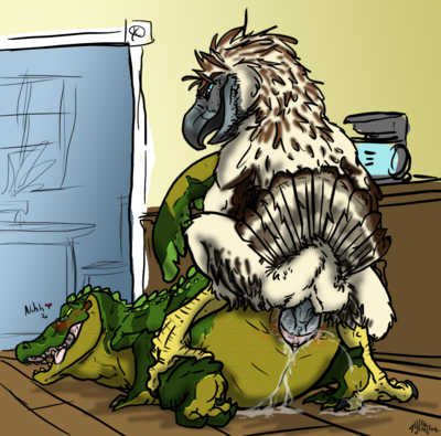 Housecall
art by jesie
Keywords: crocodilian;alligator;avian;bird;eagle;male;female;anthro;M/F;penis;from_behind;vaginal_penetration;spooge;jesie