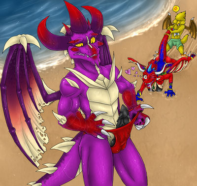 Hungry For Malefor
art by shalonesk
Keywords: videogame;spyro_the_dragon;malefor;dragon;dragoness;gryphon;male;female;anthro;breasts;M/F;penis;suggestive;beach;shalonesk