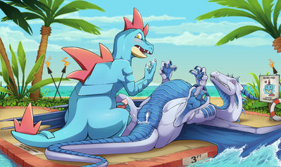 No Lifeguard on Duty
art by hypnoticdragon
Keywords: anime;pokemon;crocodilian;alligator;feraligatr;anthro;male;dragoness;female;feral;byzil;M/F;penis;vagina;missionary;suggestive;spooge;hypnoticdragon