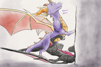 Spyro Riding Cynder
art by ias_c1
Keywords: videogame;spyro_the_dragon;spyro;cynder;dragon;dragoness;male;female;feral;M/F;penis;missionary;vaginal_penetration;spooge;ias_c1