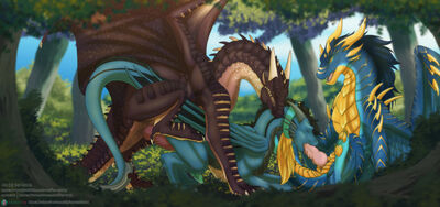 Forest Threesome 1 (Wings_of_Fire)
art by icy-marth
Keywords: wings_of_fire;skywing;nightwing;hybrid;dragon;male;feral;M/M;threeway;spitroast;penis;from_behind;anal;oral;icy-marth