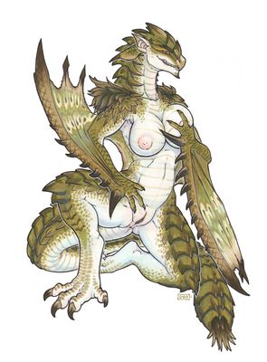 Rathian
art by iggi
Keywords: videogame;monster_hunter;rathian;dragoness;wyvern;female;anthro;breasts;solo;vagina;iggi