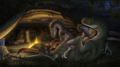 Having Sex With Raptors
art by ijoe
Keywords: beast;dinosaur;theropod;raptor;velociraptor;utahraptor;feral;human;man;male;M/M;orgy;double_penetration;reverse_cowgirl;oral;suggestive;ijoe