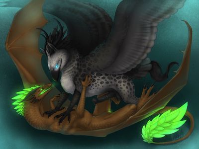 Gryphon and Dragoness
art by corvid_female
Keywords: dragoness;gryphon;male;female;feral;M/F;missionary;penis;suggestive;corvid_female