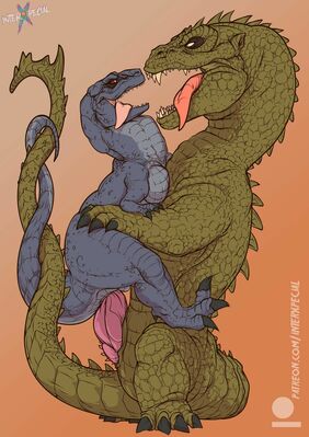 Gwangi (The_Beast_From_20000_Fathoms)
art by interxpecial
Keywords: the_beast_from_20000_fathoms;rhedosaurus;gwangi;dinosaur;theropod;male;female;feral;M/F;penis;cowgirl;cloacal_penetration;interxpecial