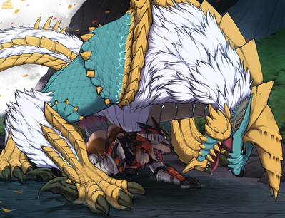 Zinogre Hunting
art by iriedono
Keywords: videogame;monster_hunter;dragon;wyvern;zinogre;feral;furry;canine;wolf;anthro;male;M/M;penis;from_behind;anal;spooge;iriedono