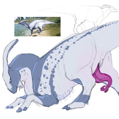 Parasaurolophus
art by islington
Keywords: dinosaur;theropod;hadrosaur;parasaurolophus;male;feral;solo;penis;islington