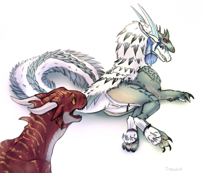 Itaris x Tobi_Kadachi
art by itaris
Keywords: videogame;monster_hunter;tobi-kadachi;dragon;dragoness;male;female;feral;costume;M/F;vagina;humor;itaris